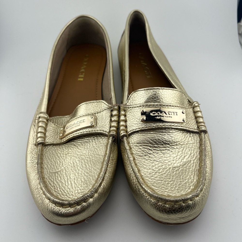 Coach Metallic Gold Leather Penny Loafers